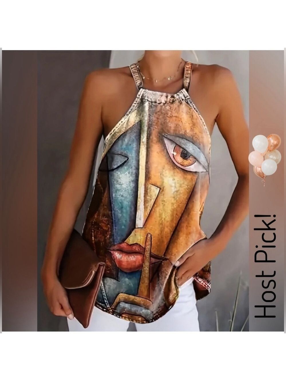 New Women’s Abstract Face Print Camisole Size XL